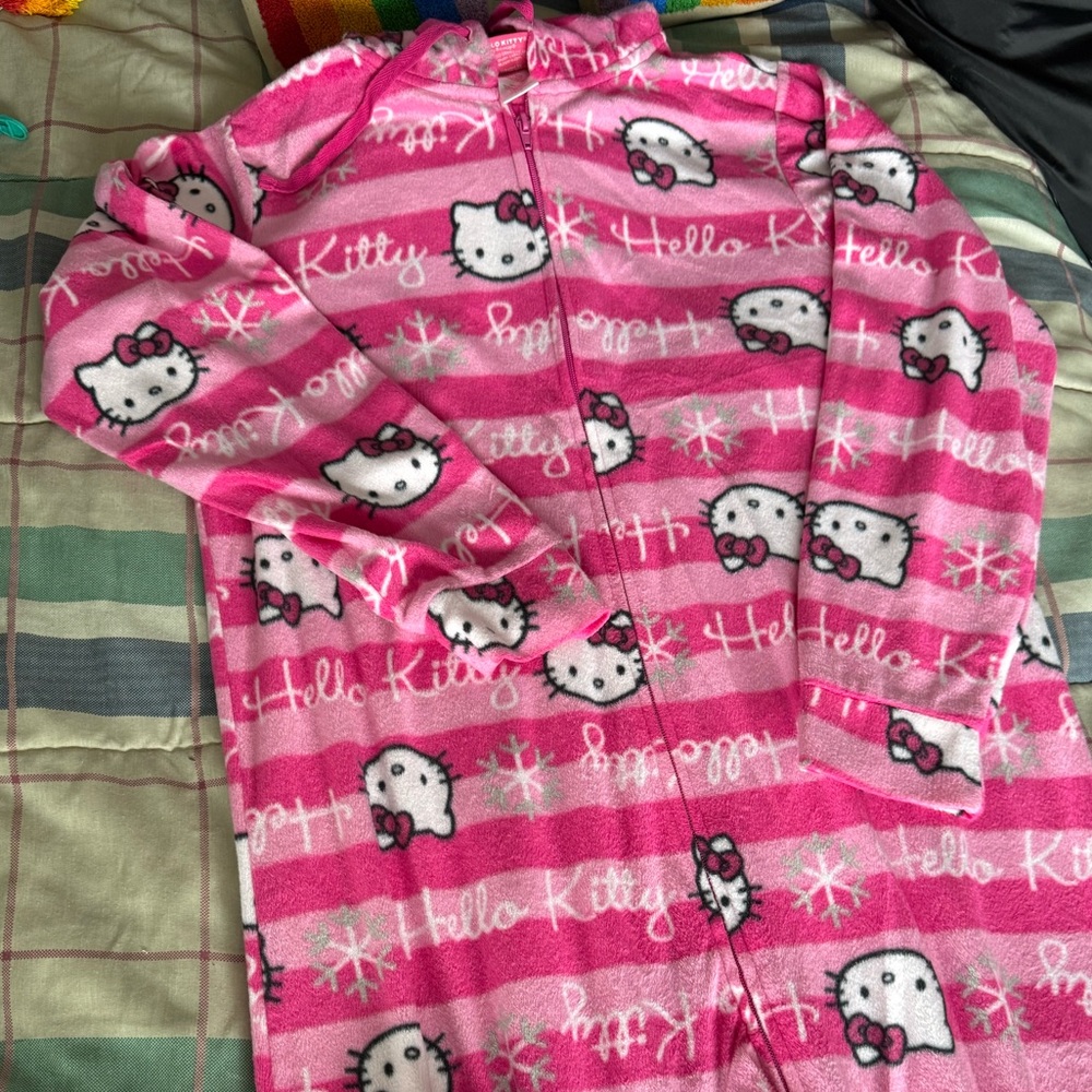 Hello Kitty pink and white stripe footed onesies PJ